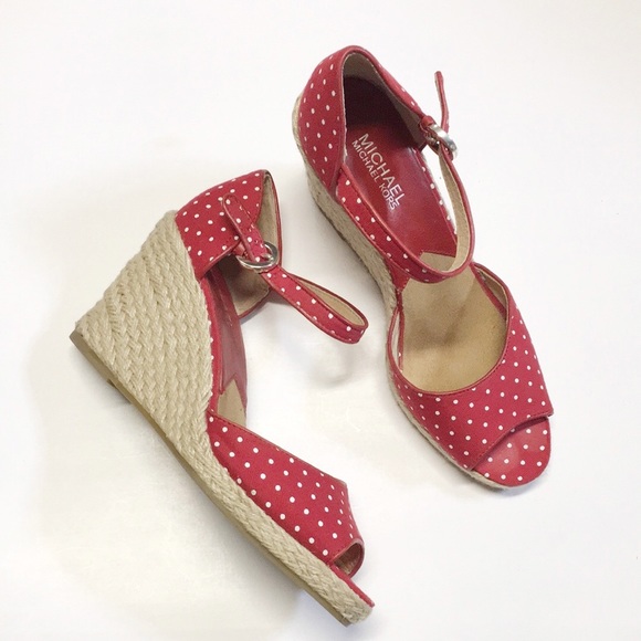 MICHAEL KORS MK Cabana Wedge Sandal Red Polka Dot - Picture 2 of 11